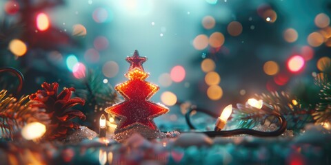 A small Christmas tree sitting on top of a snow-covered ground. Perfect for holiday season designs - obrazy, fototapety, plakaty