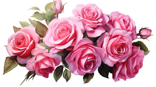 Bouquet of roses  isolated on transparent and white background.PNG image.	