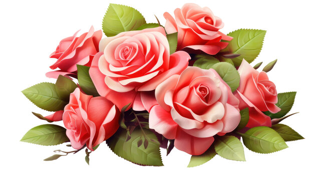 Bouquet of roses  isolated on transparent and white background.PNG image.	