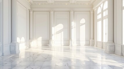 Simple empty room with white walls and marble floors. Suitable for interior design concepts