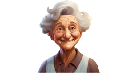 cartoon concept,old granny woman is smiling toothy fillet isolated on transparent and white background.PNG image.