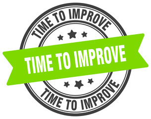 time to improve stamp. time to improve label on transparent background. round sign