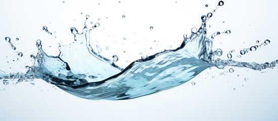 A detailed view of a splash of water with tiny air bubbles on a plain white background - obrazy, fototapety, plakaty