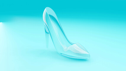 A crystal or glass slipper or high heel shoe on a black background, Cinderella concept. 3d render