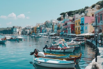 Group of boats docked in a harbor, suitable for travel or nautical themes