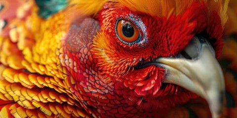 Detailed close up of a colorful bird's head, suitable for various design projects