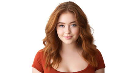 Beautiful, chubby teen girl, 18 years old, smiling, looking at the camera isolated on transparent and white background.PNG image.