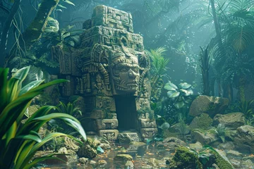 Foto op Canvas Ancient Ruins and Mystical Artefacts Showcasing ancient ruins of a lost civilization hidden within the rainforest © toonsteb