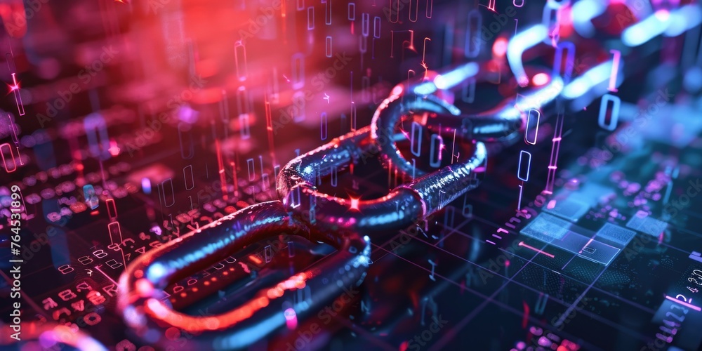 Poster Detailed view of a chain on a circuit board, ideal for technology concepts