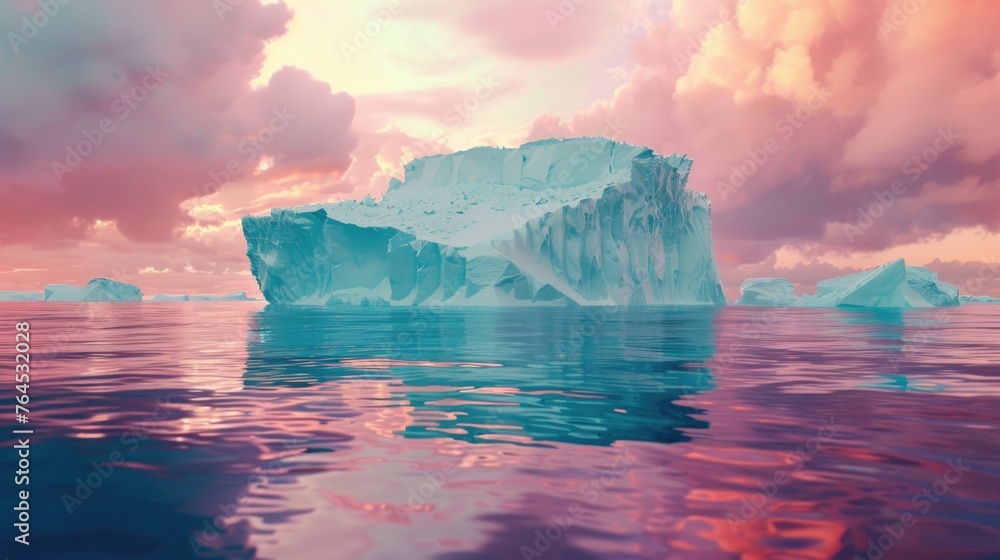 Poster A large iceberg floating in the middle of the ocean. Perfect for nature and climate change concepts