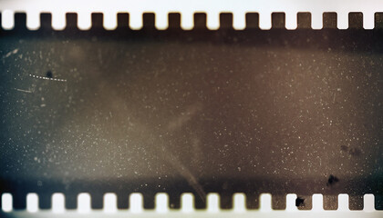 Blank grained film strip texture background with heavy grain and dust, shallow depth of field, horizontal