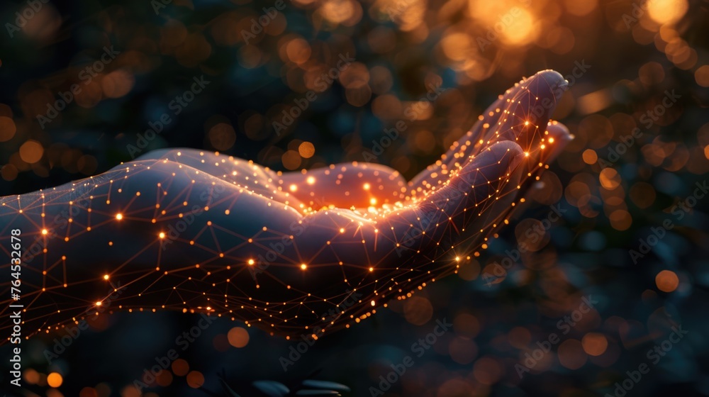 Poster a person's hand holding a glowing object. suitable for various concepts and designs