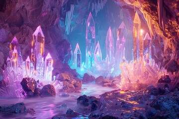 Fototapeta premium Crystal Caves and Subterranean Rivers intricate crystal formations within underground caves