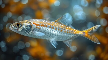 Obraz na płótnie Canvas Fish close-up, watery background, dotted orange-white