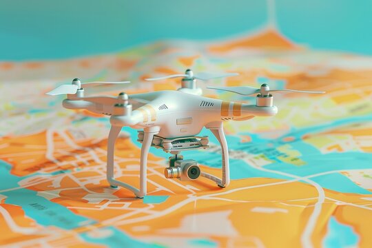 Drone and Map in the concept of aerial surveillance and mapping