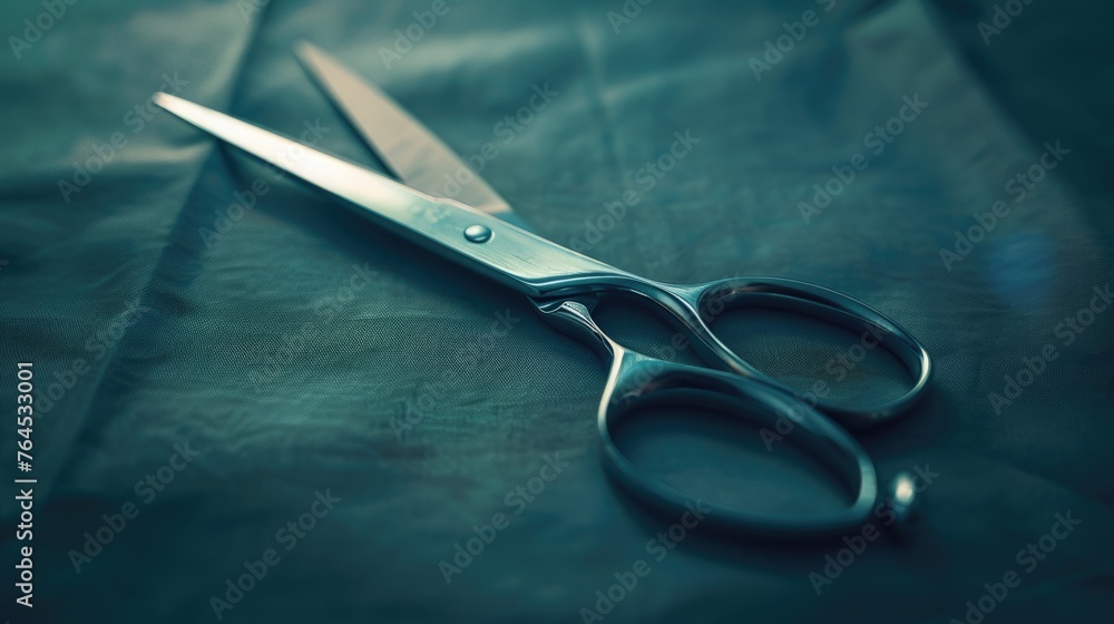 Aufkleber A pair of scissors placed on a table. Suitable for office or school concepts