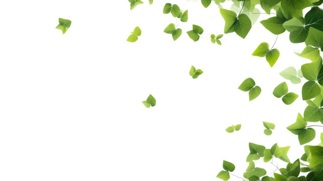 Green flying leaves  isolated on transparent and white background.PNG image.	
