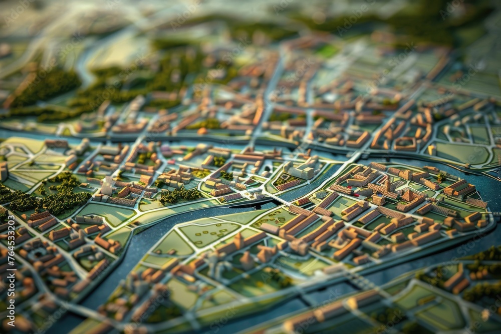 Aufkleber detailed model of a city with a river running through it. suitable for urban planning concepts