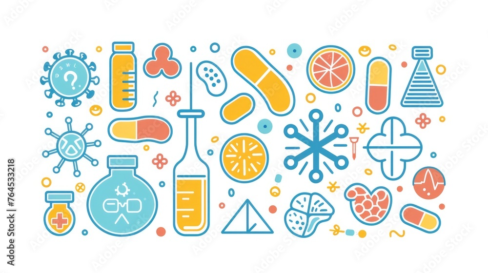 Aufkleber A variety of science related items arranged in a circular pattern. Perfect for educational and scientific concepts