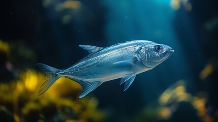 Naklejka premium A photo of a fish in a pond surrounded by yellow water lilies