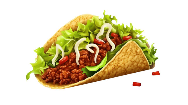 tacos with ground beef and lime isolated on transparent and white background.PNG image