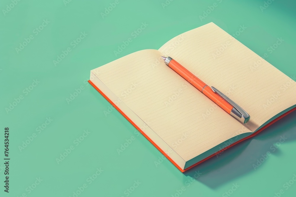 Aufkleber notebook and pen depicting an open notebook with a pen resting on top