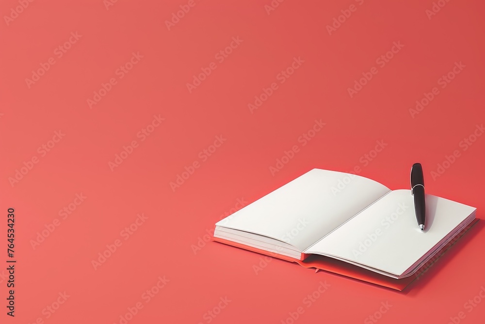 Poster notebook and pen depicting an open notebook with a pen resting on top