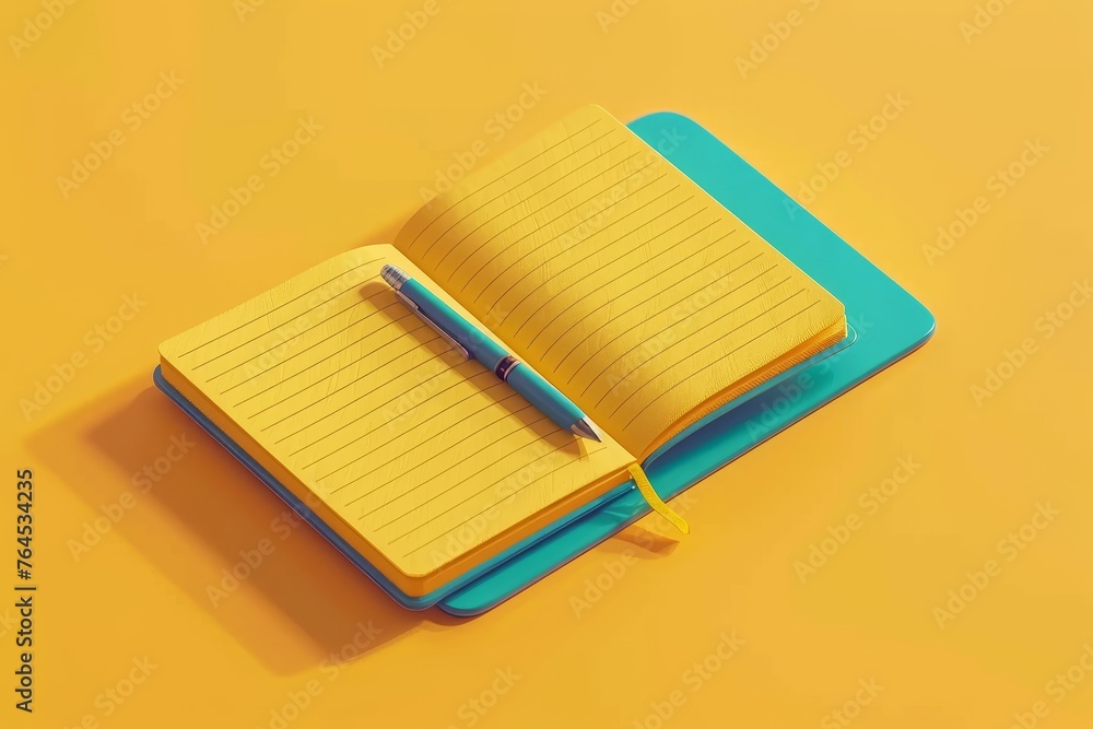Aufkleber notebook and pen depicting an open notebook with a pen resting on top