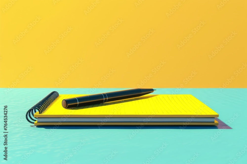 Poster notebook and pen depicting an open notebook with a pen resting on top