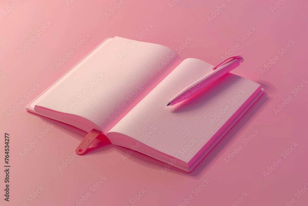 Leinwandbilder notebook and pen depicting an open notebook with a pen resting on top