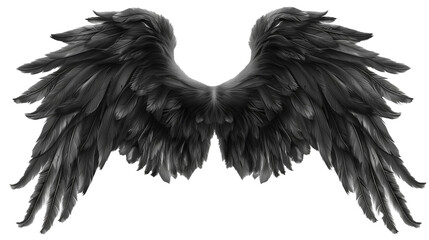 Black and white angel wings with a halo isolated on transparent background, png file