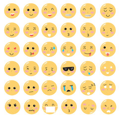 set of kawaii emoticon variant expression isolated on white background