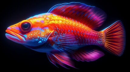 Fototapeta premium A close-up photo of a black background with a red and yellow fish on the side