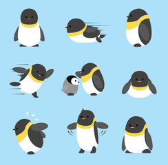 Emperor Penguin Cute Set Cartoon Character Vector