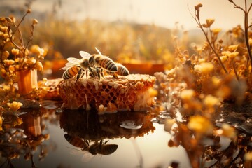 Beehive and Pollination in the concept of beekeeping and ecosystem
