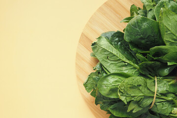 Fresh spinach leaves on table ,