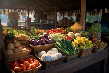 Farmers Market Stall and Fresh Produce in the concept of local food production - obrazy, fototapety, plakaty