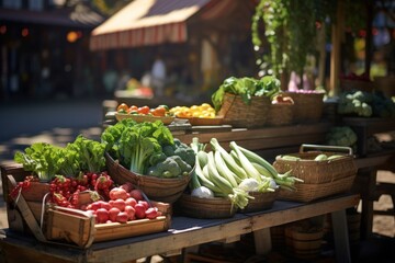 Farmers Market Stall and Fresh Produce in the concept of local food production - obrazy, fototapety, plakaty