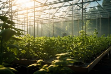 Greenhouse and Seedlings in the concept of controlled environment agriculture and plant cultivation