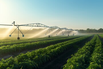 Irrigation System and Crop Sprinklers in the concept of efficient water management and irrigation practices - obrazy, fototapety, plakaty