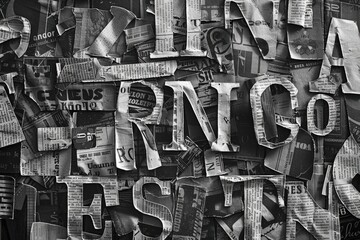 A monochrome image of a stack of newspapers. Suitable for news or media related projects - obrazy, fototapety, plakaty
