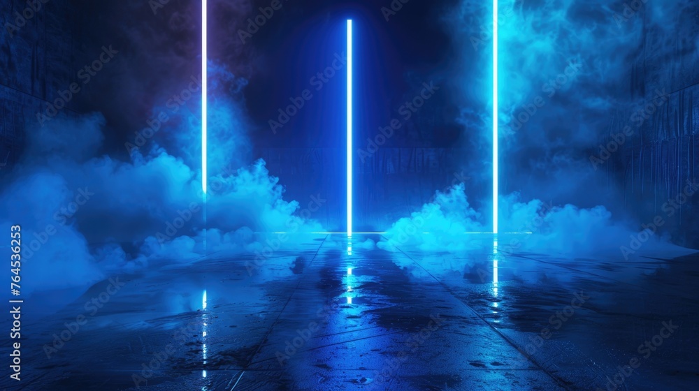 Poster group of neon lights in a dimly lit room. suitable for various design projects