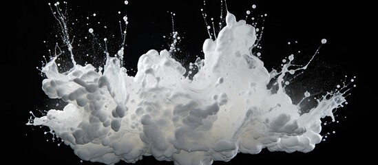 A high-speed photograph capturing the moment of a milk splash on a black background - obrazy, fototapety, plakaty