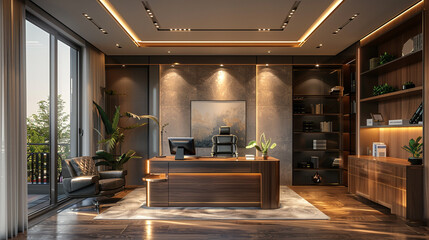 office interior,modern living office room,design Director's office area for a real estate, modern office room with furniture High detailed,high resolution,realistic and high quality professional photo