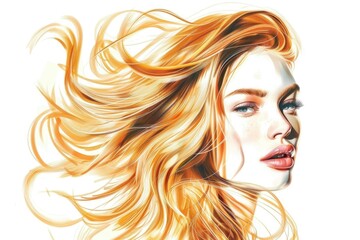 Detailed illustration of a woman with flowing long hair, suitable for various design projects