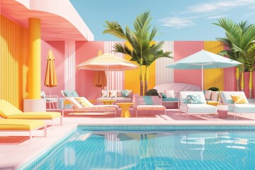 Fototapeta na wymiar Poolside Lounge a luxurious poolside lounge area with stylish lounge chairs