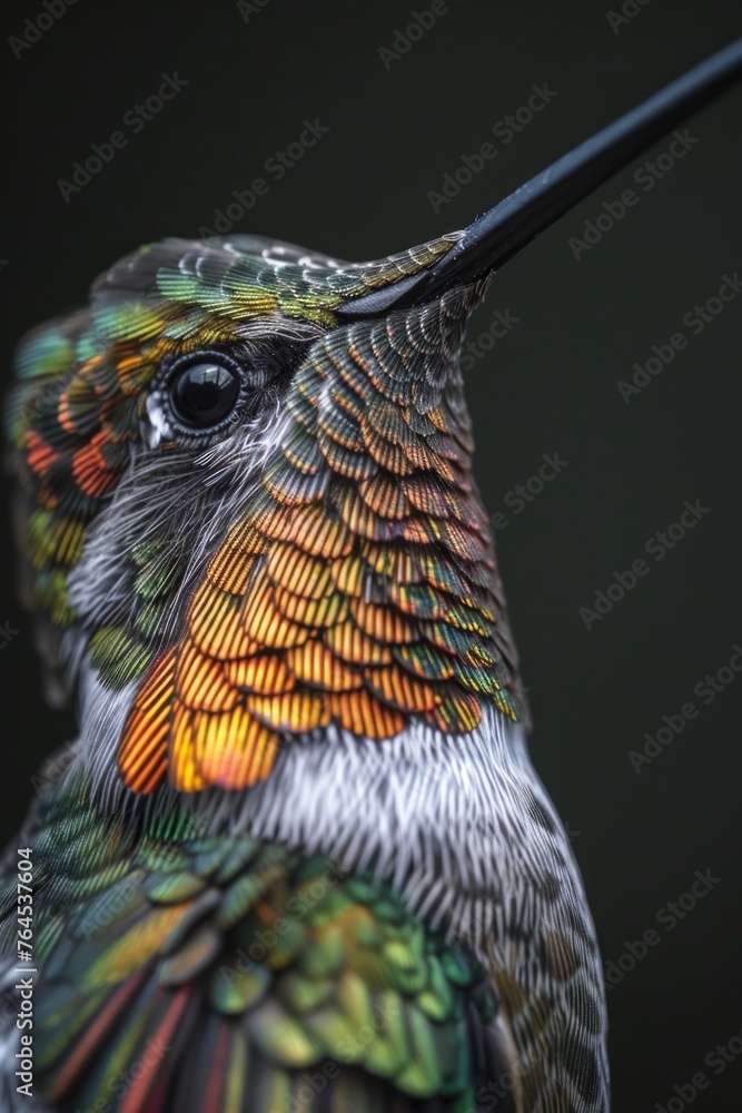 Poster a close up image of a hummingbird on a black background. perfect for nature and wildlife projects