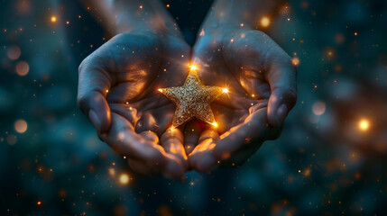 photography love concept represented, hands holding a star High detailed,high resolution,realistic and high quality photo professional photography.