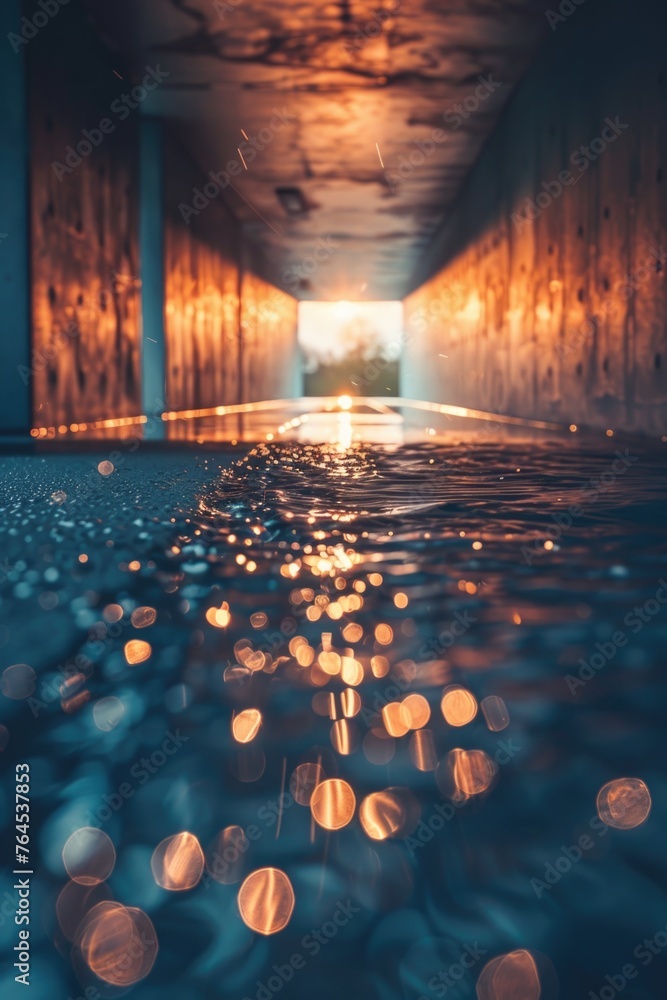 Poster a long tunnel with a light at the end, suitable for concepts of hope and success