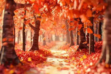 Zelfklevend Fotobehang Autumn Forest Scene an autumn forest scene with vibrant foliage © toonsteb